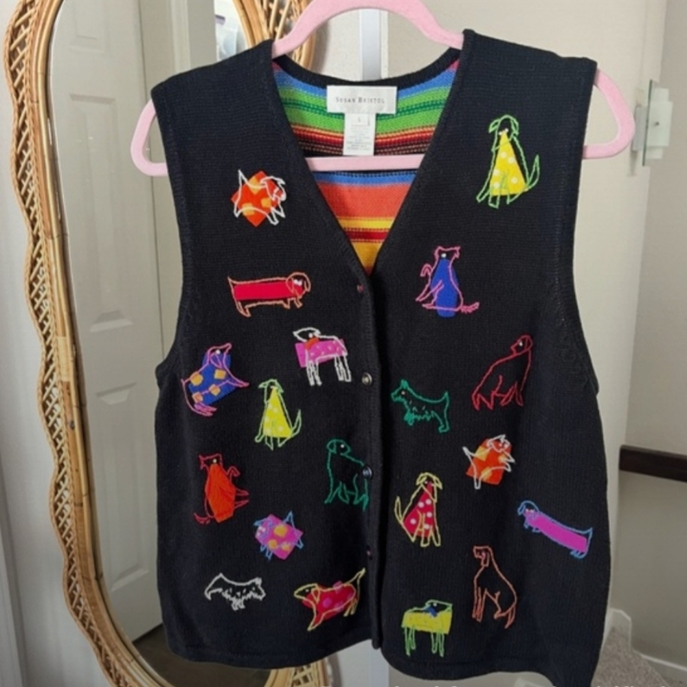 Vintage Retro Dog Vest Multi Colored Art Knit Vest - Picture 2 of 4